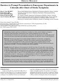 Cover page: Barriers to Prompt Presentation to Emergency Departments in Colorado after Onset of Stroke Symptoms