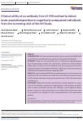 Cover page: Clinical utility of an antibody‐free LC‐MS method to detect brain amyloid deposition in cognitively unimpaired individuals from the screening visit of the A4 Study