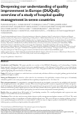 Cover page: Deepening our understanding of quality improvement in Europe (DUQuE): overview of a study of hospital quality management in seven countries.