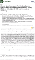 Cover page: Obesity Risk Assessment Tool for Low-Income Spanish Speaking Immigrant Parents with Young Children: Validity with BMI and Biomarkers of Obesity.