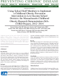 Cover page: Using School Staff Members to Implement a Childhood Obesity Prevention Intervention in Low-Income School Districts: the Massachusetts Childhood Obesity Research Demonstration (MA-CORD Project), 2012-2014.