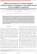 Cover page: Efficacy and toxicity of a CD22-targeted antibody-saporin conjugate in a xenograft model of non-Hodgkin’s lymphoma