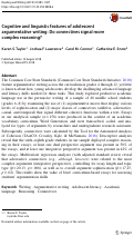 Cover page: Cognitive and linguistic features of adolescent argumentative writing: Do connectives signal more complex reasoning?