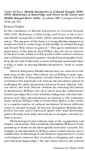 Cover page: Tamba M’Bayo, Muslim Interpreters in Colonial Senegal, 1850-1920: Mediations of Knowledge and Power in the Lower and Middle Senegal River Valley (Lanham, MD: Lexington Books, 2016). pp. 234.