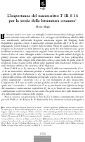 Cover page: L’importanza del manoscritto T III S 16 per la storia della letteratura cotanese