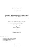 Cover page: Resource Allocation in Multi-analytics, Resource-Constrained Environments