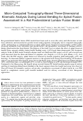 Cover page: Micro-Computed Tomography-Based Three-Dimensional Kinematic Analysis During Lateral Bending for Spinal Fusion Assessment in a Rat Posterolateral Lumbar Fusion Model