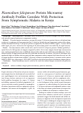 Cover page: Plasmodium falciparum
              Protein Microarray Antibody Profiles Correlate With Protection From Symptomatic Malaria in Kenya