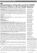 Cover page: Characteristics of Post-ICU and Post-COVID Recovery Clinics in 29 U.S. Health Systems