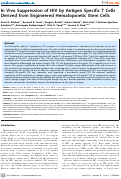 Cover page: In Vivo Suppression of HIV by Antigen Specific T Cells Derived from Engineered Hematopoietic Stem Cells