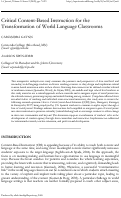 Cover page: Critical Content Based Instruction for the Transformation of World Language Classrooms