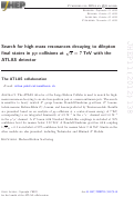 Cover page: Search for high-mass resonances decaying to dilepton final states in pp collisions at \documentclass[12pt]{minimal} \usepackage{amsmath} \usepackage{wasysym} \usepackage{amsfonts} \usepackage{amssymb} \usepackage{amsbsy} \usepackage{mathrsfs} \usepackage{upgreek} \setlength{\oddsidemargin}{-69pt} \begin{document}$ \sqrt{s}=7 $\end{document} TeV with the ATLAS detector