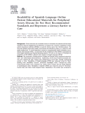 Cover page: Readability of Spanish-Language Online Patient Educational Materials for Peripheral Artery Disease Do Not Meet Recommended Standards and Represent a Literacy Barrier to Care