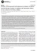 Cover page: Genetic, environmental, and behavioral correlates of lifetime suicide attempt: Analysis of additive and interactive effects in two cohorts of US Army soldiers.