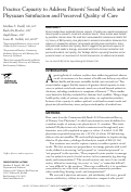 Cover page: Practice Capacity to Address Patients’ Social Needs and Physician Satisfaction and Perceived Quality of Care