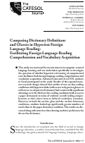 Cover page: Comparing Dictionary Definitions and Glosses in Hypertext Foreign Language Reading: Facilitating Foreign Language Reading Comprehension and Vocabulary Acquisition