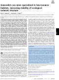 Cover page: Generalists are more specialized in low-resource habitats, increasing stability of ecological network structure