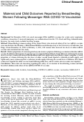 Cover page: Maternal and Child Outcomes Reported by Breastfeeding Women Following Messenger RNA COVID-19 Vaccination