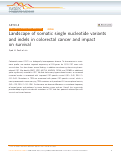 Cover page: Landscape of somatic single nucleotide variants and indels in colorectal cancer and impact on survival