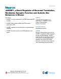 Cover page: JAKMIP1, a Novel Regulator of Neuronal Translation, Modulates Synaptic Function and Autistic-like Behaviors in Mouse