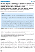 Cover page: Lessons Learned Developing a Diagnostic Tool for HIV-Associated Dementia Feasible to Implement in Resource-Limited Settings: Pilot Testing in Kenya