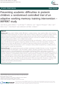 Cover page: Preventing academic difficulties in preterm children: a randomised controlled trial of an adaptive working memory training intervention - IMPRINT study.