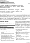 Cover page: Frequently asked questions regarding SARS-CoV-2 in cancer patients—recommendations for clinicians caring for patients with malignant diseases