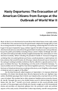 Cover page: Hasty Departures: The Evacuation of American Citizens from Europe at the Outbreak of World War II