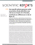 Cover page: Sex-specific glioma genome-wide association study identifies new risk locus at 3p21.31 in females, and finds sex-differences in risk at 8q24.21