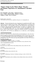 Cover page: “Maybe I Made Up the Whole Thing”: Placebos and Patients’ Experiences in a Randomized Controlled Trial