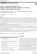 Cover page: Experiences of people affected by cancer during the outbreak of the COVID-19 pandemic: an exploratory qualitative analysis of public online forums