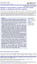 Cover page: Estimates of the prevalence of speech and motor speech disorders in adolescents with Down syndrome