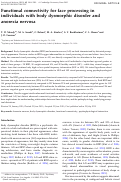 Cover page: Functional connectivity for face processing in individuals with body dysmorphic disorder and anorexia nervosa.