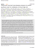 Cover page: Using brain structural neuroimaging measures to predict psychosis onset for individuals at clinical high-risk.