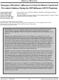 Cover page: Emergency Physicians’ Adherence to Center for Disease Control and Prevention Guidance During the 2009 Influenza A H1N1 Pandemic