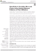 Cover page: Specificity in Sociality: Mice and Prairie Voles Exhibit Different Patterns of Peer Affiliation