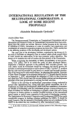 Cover page: International Regulation of the Multinational Corporation: A Look at Some Recent Proposals