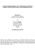 Cover page: A Decentered Theory of Governance: Rational Choice, Institutionalism, and Interpretation