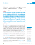 Cover page: Intra-hour irradiance forecasting techniques for solar power integration: a review.