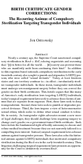 Cover page: Birth Certificate Gender Corrections: The Recurring Animus of Compulsory Sterilization Targeting Transgender Individuals