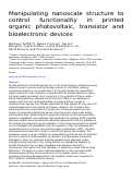 Cover page: Manipulating nanoscale structure to control functionality in printed organic photovoltaic, transistor and bioelectronic devices