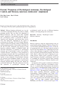 Cover page: Parents’ Promotion of Psychological Autonomy, Psychological Control, and Mexican–American Adolescents’ Adjustment