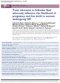 Cover page: Toxic elements in follicular fluid adversely influence the likelihood of pregnancy and live birth in women undergoing IVF