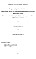 Cover page: Everyday Equity for Latina/o Students : Practices that Teachers and Students identify as Supporting Secondary Mathematics Learning