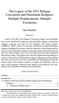 Cover page: The Legacy of the 1951 Refugee Convention and Palestinian Refugees: Multiple Displacements, Multiple Exclusions