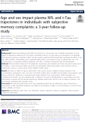 Cover page: Age and sex impact plasma NFL and t-Tau trajectories in individuals with subjective memory complaints: a 3-year follow-up study.