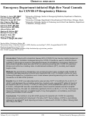 Cover page: Emergency Department-initiated High-flow Nasal Cannula for COVID-19 Respiratory Distress