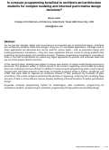 Cover page: Is computer programming beneficial to architects and architecture students for complex modeling and informed performative design decisions?