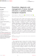 Cover page: Prevention, diagnosis, and management of donor derived infections in pediatric kidney transplant recipients