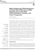 Cover page: Matrix Hyaluronan-CD44 Interaction Activates MicroRNA and LncRNA Signaling Associated With Chemoresistance, Invasion, and Tumor Progression